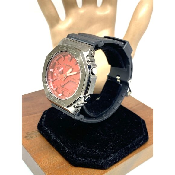 Casio G-Shock Men's Watch GM2100B Quartz Red Dial Black 44mm Analog Digital 5611 - Picture 2 of 14